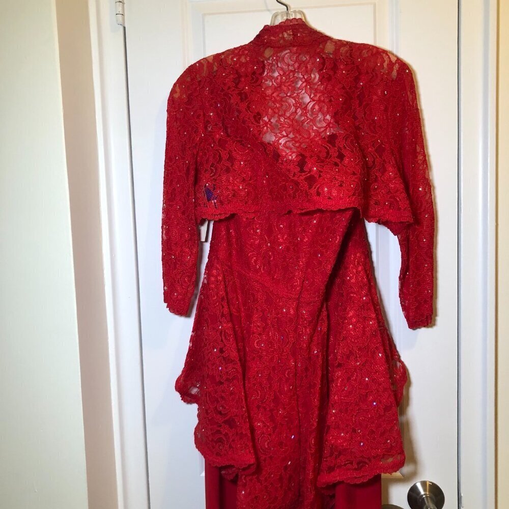 Ideas by Barbara Red Long Gown/Dress 5825-14 Size Small - Picture 3 of 12